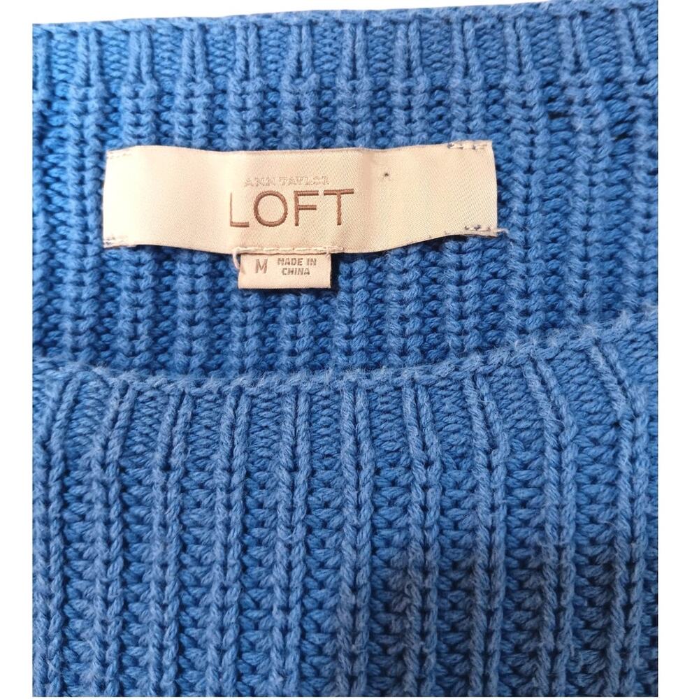 LOFT Cableknit Sweater M Cotton High‎ Low Hem Blue Casual Office Career Event - Picture 7 of 10